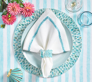 Jardin Napkin in White & Turquoise, Set of 4