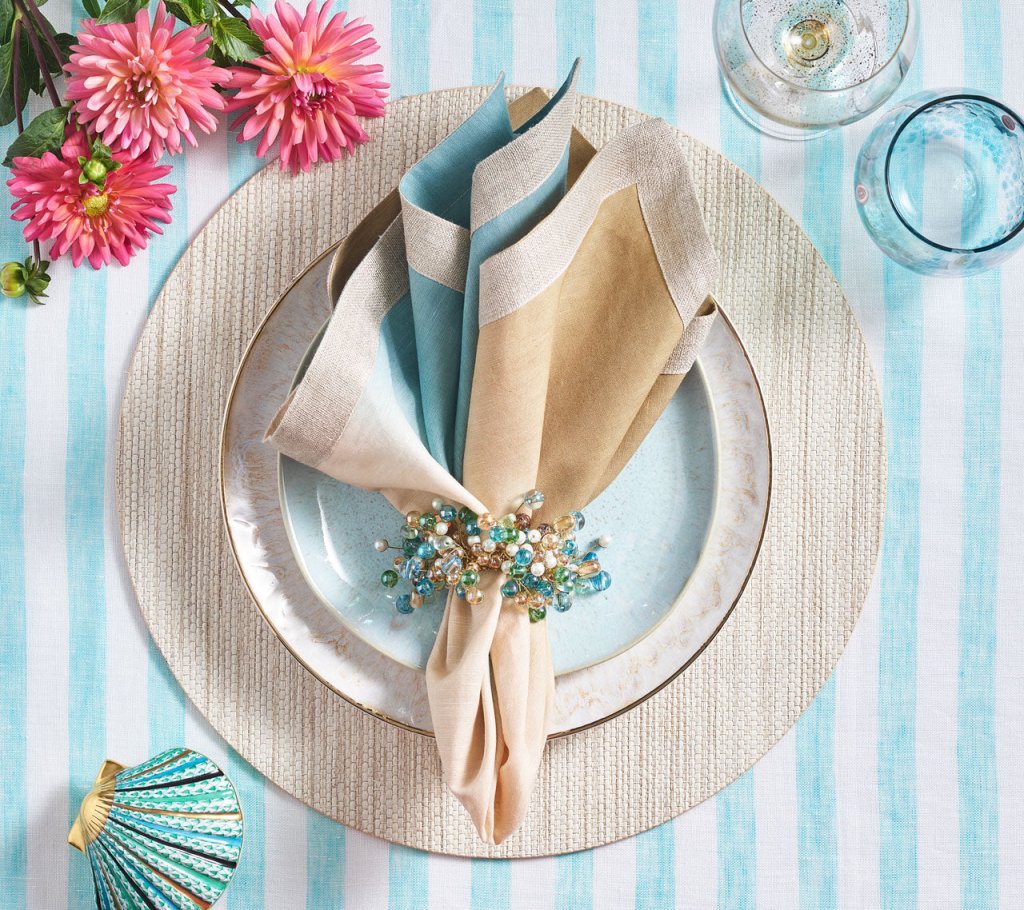 Spritz Napkin Ring in Natural & Seafoam, Set of 4