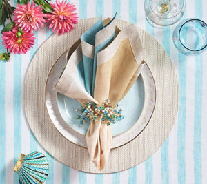 Spritz Napkin Ring in Natural & Seafoam, Set of 4