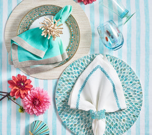 Jardin Napkin in White & Turquoise, Set of 4