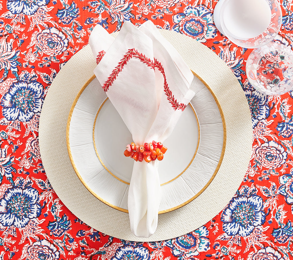 Jardin Napkin in White & Coral, Set of 4