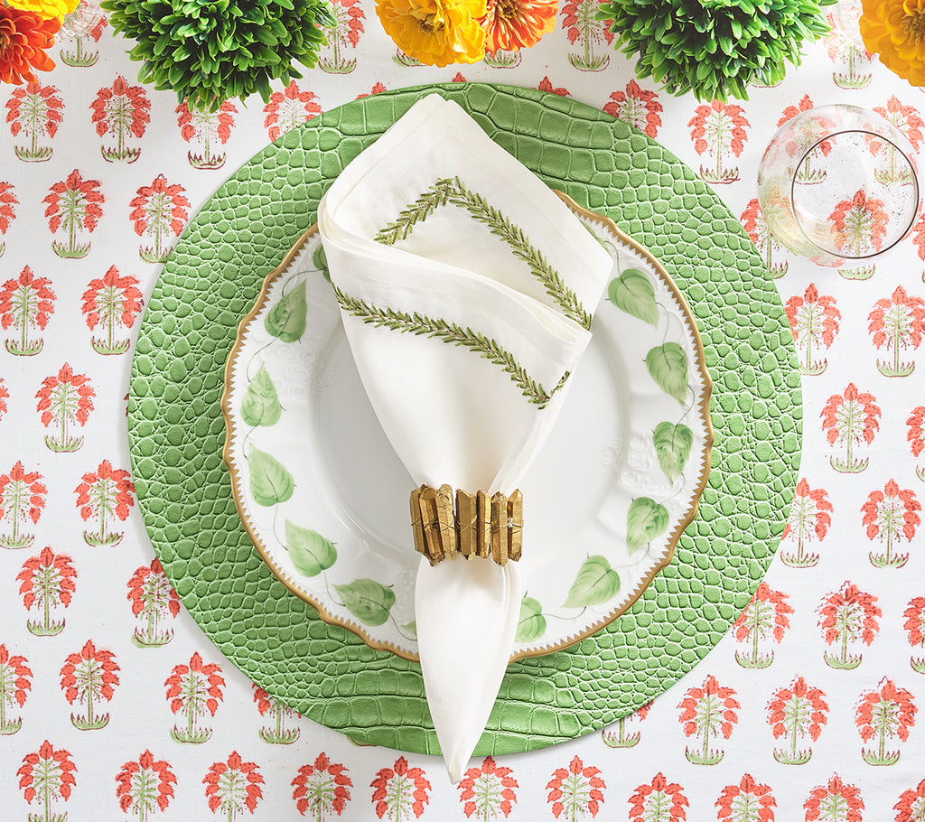 Jardin Napkin in White & Green, Set of 4