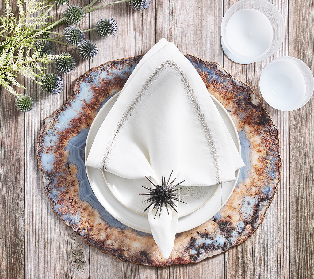 Jardin Napkin in White & Silver, Set of 4