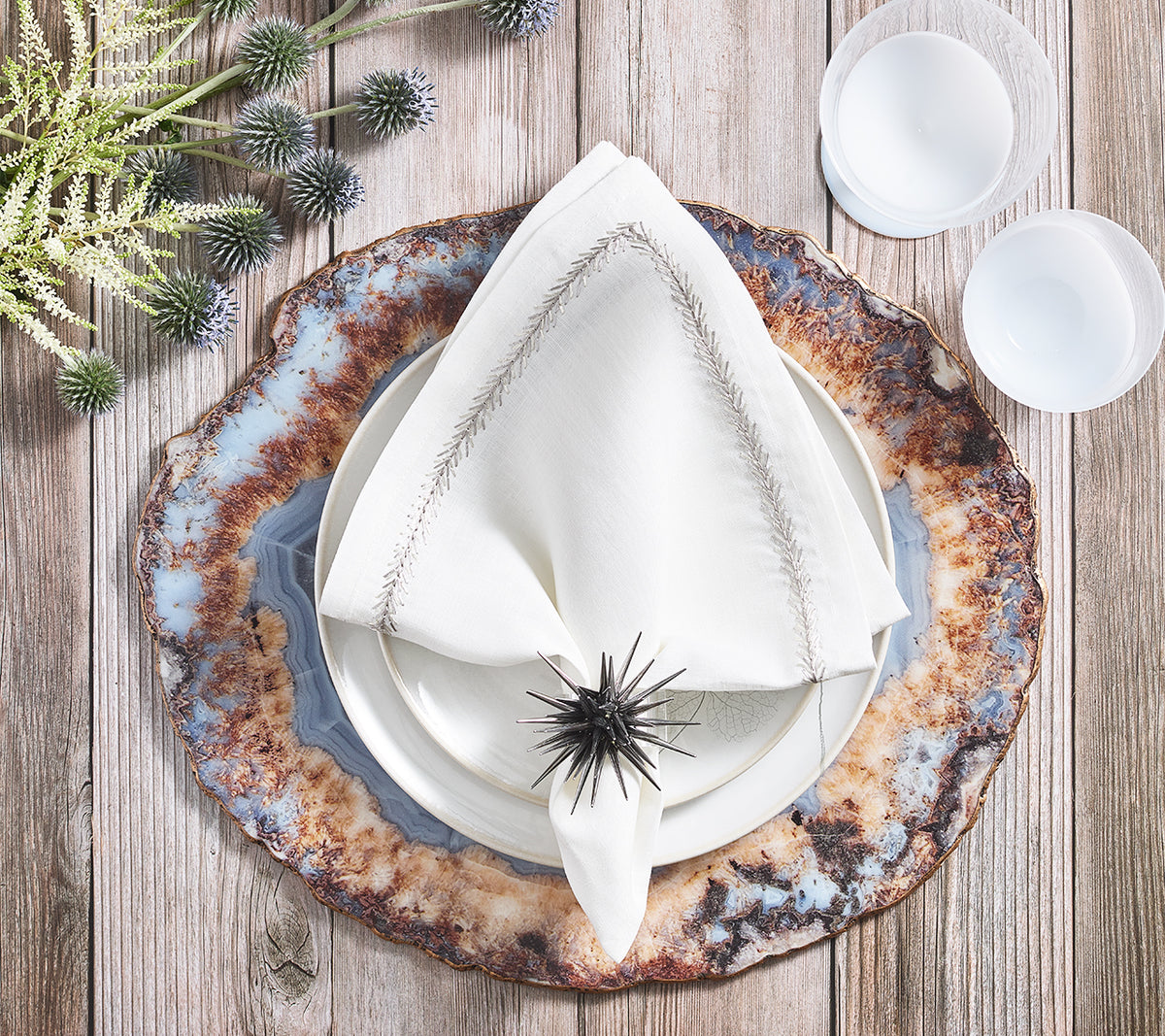 Jardin Napkin in White & Silver, Set of 4