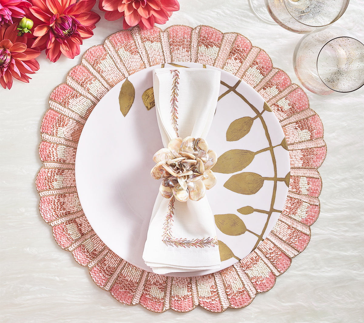 Jardin Napkin in White & Blush, Set of 4