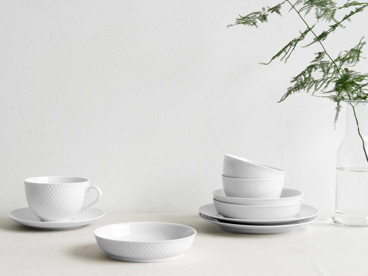 Lyngby Porcelain Rhombe Tea Cup With Matching Saucer in White