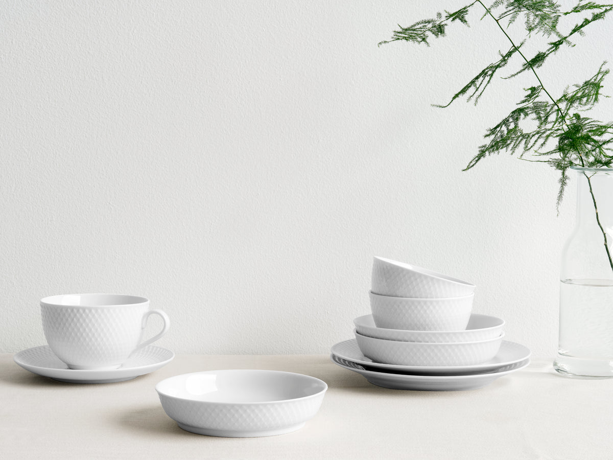 Lyngby Porcelain Rhombe Tea Cup With Matching Saucer in White