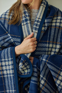 Autumn Plaid Blanket in Vintage Blue