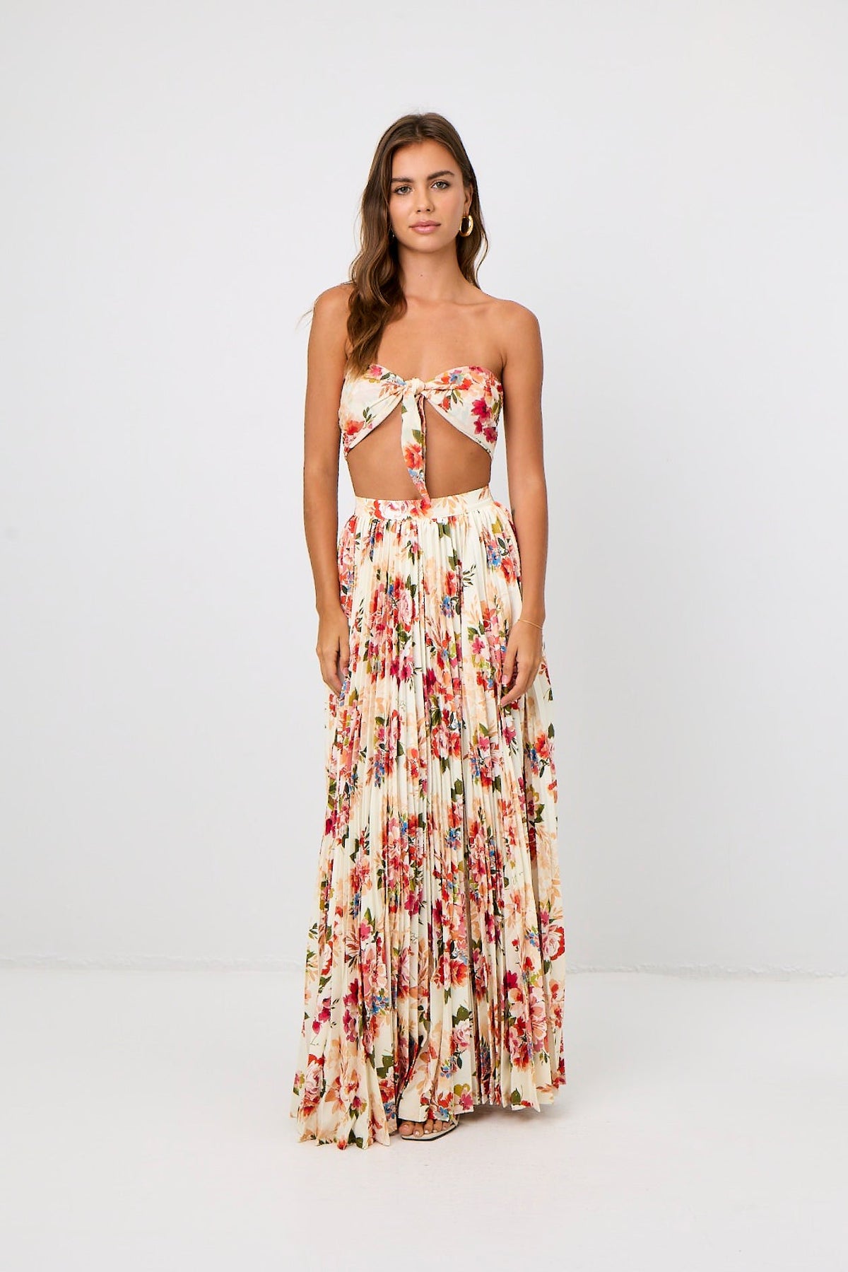 Sunburst Maxi Skirt in Peach Floral