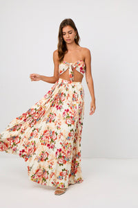 Sunburst Maxi Skirt in Peach Floral