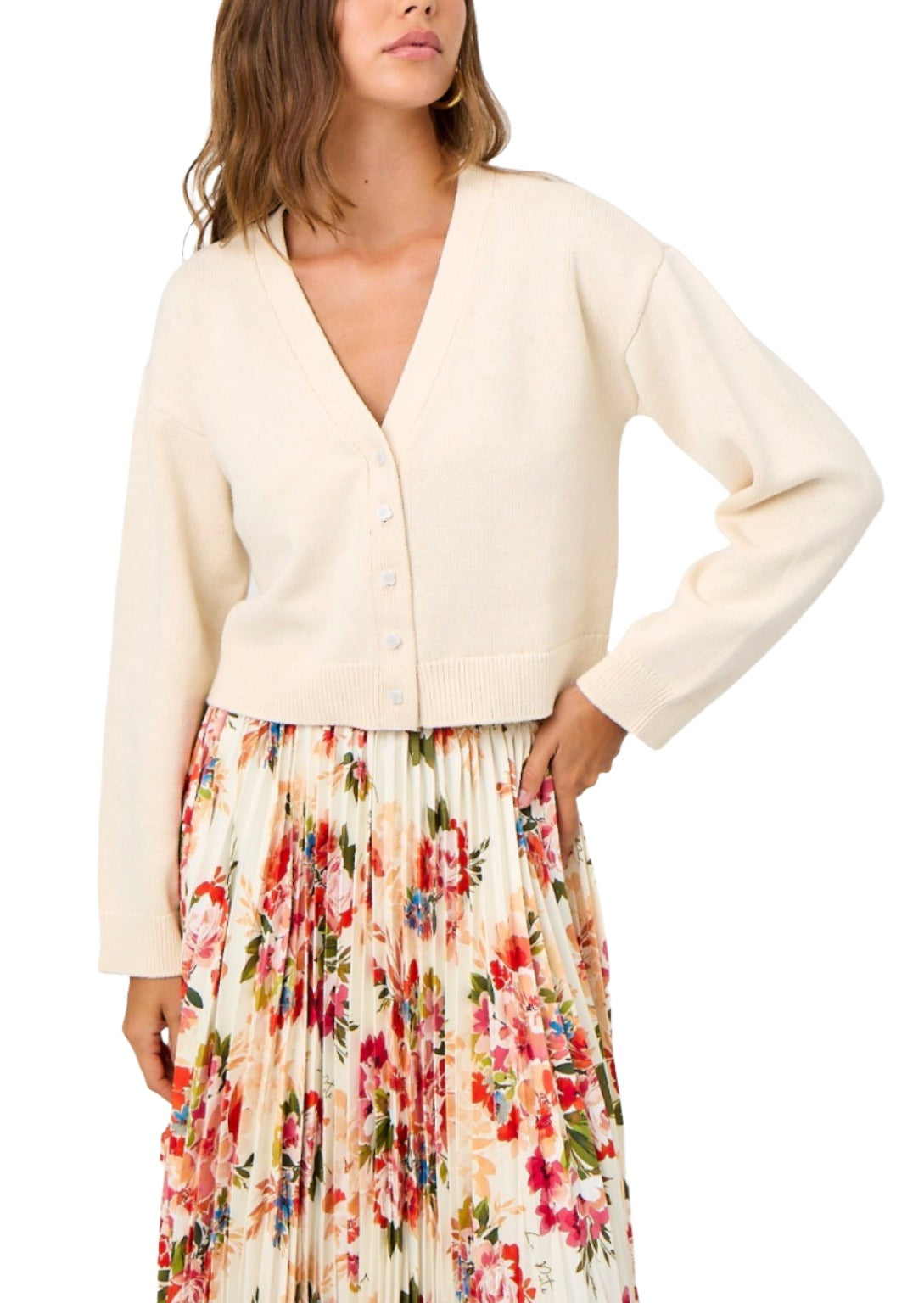 Cotton Cashmere Knit Summer Cardigan in Ivory