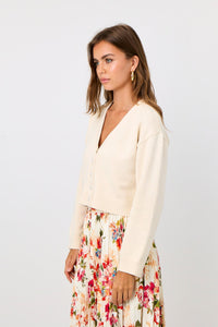 Cotton Cashmere Knit Summer Cardigan in Ivory