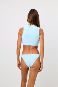 Danielle Twist Plunge Top in Baby Blue Eyelet