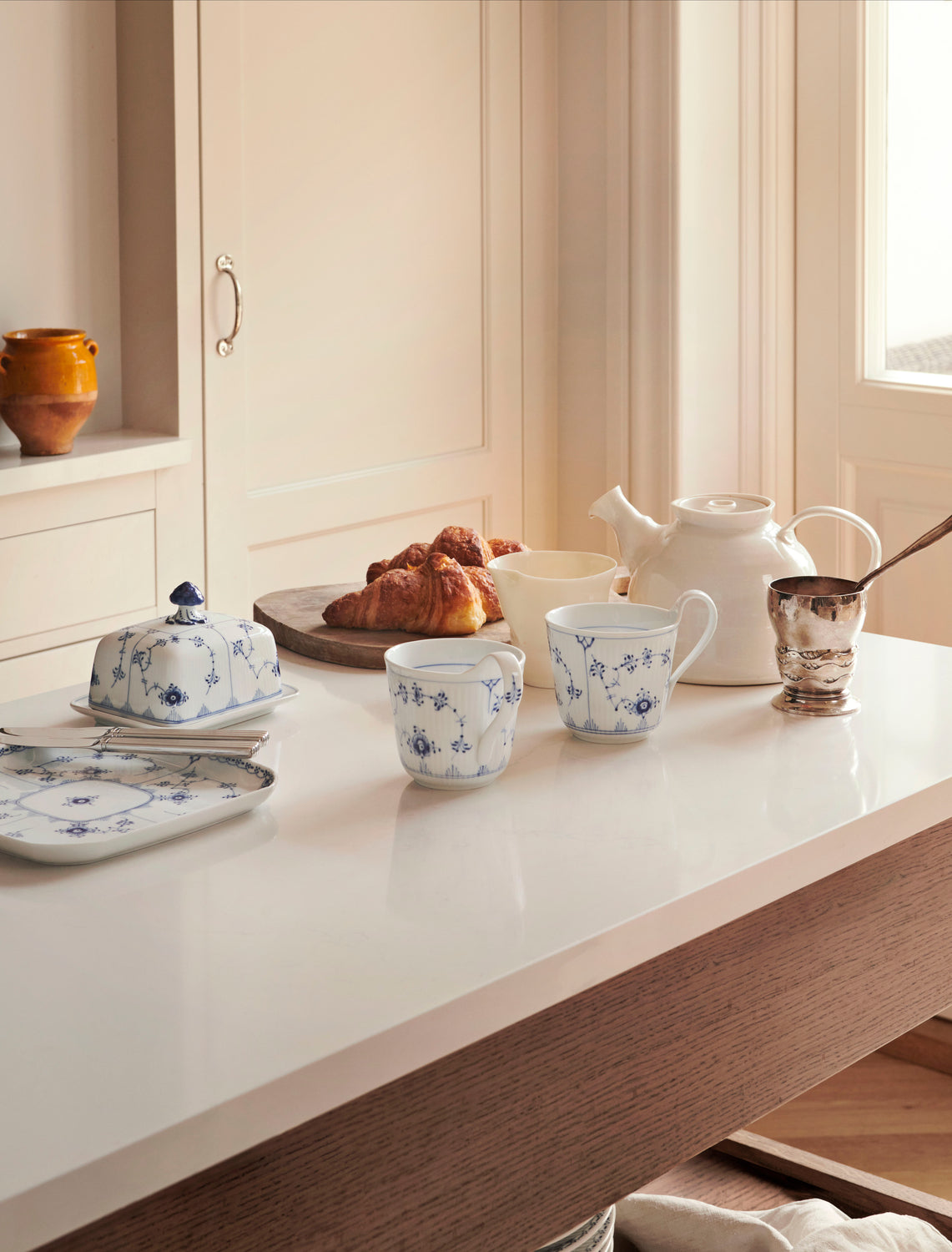 Blue Fluted Plain Butter Dish 14 Oz
