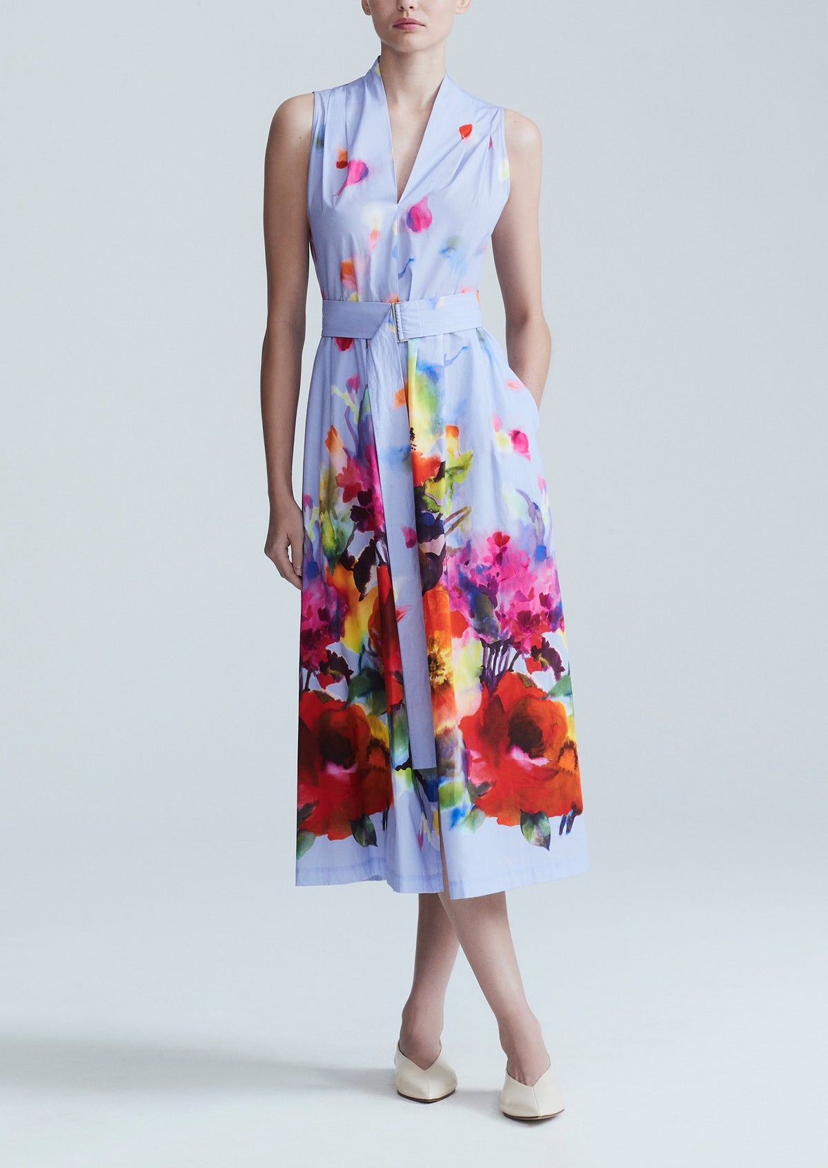 Watercolor Floral Poplin Margot Dress