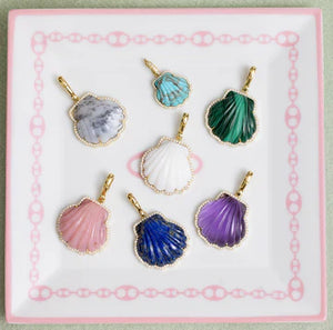 Carved Stone Shell In Diamond Frame Charm