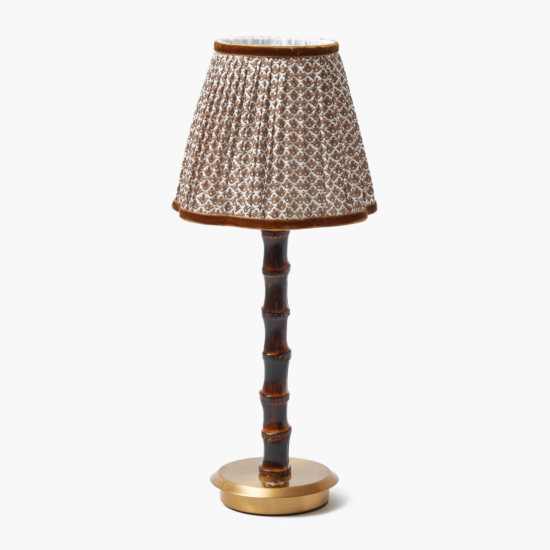 Burnt Bamboo Rechargeable Lamp with Chocolate Lotus Shade (18cm)