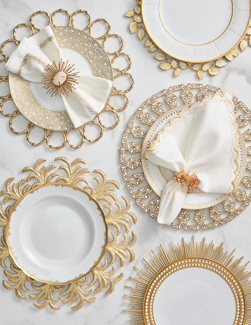 Jardin Napkin in White, Gold & Silver, Set of 4