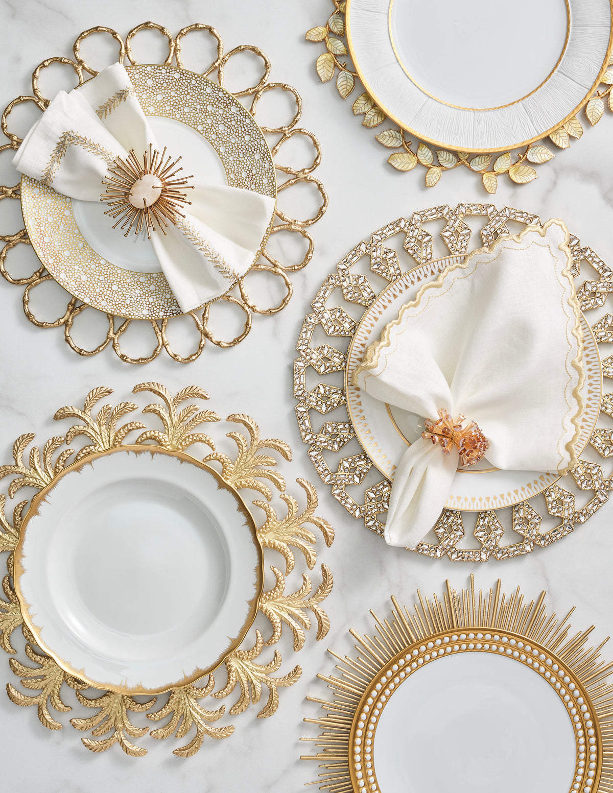 Jardin Napkin in White, Gold & Silver, Set of 4