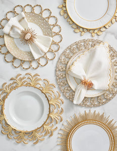Jardin Napkin in White, Gold & Silver, Set of 4
