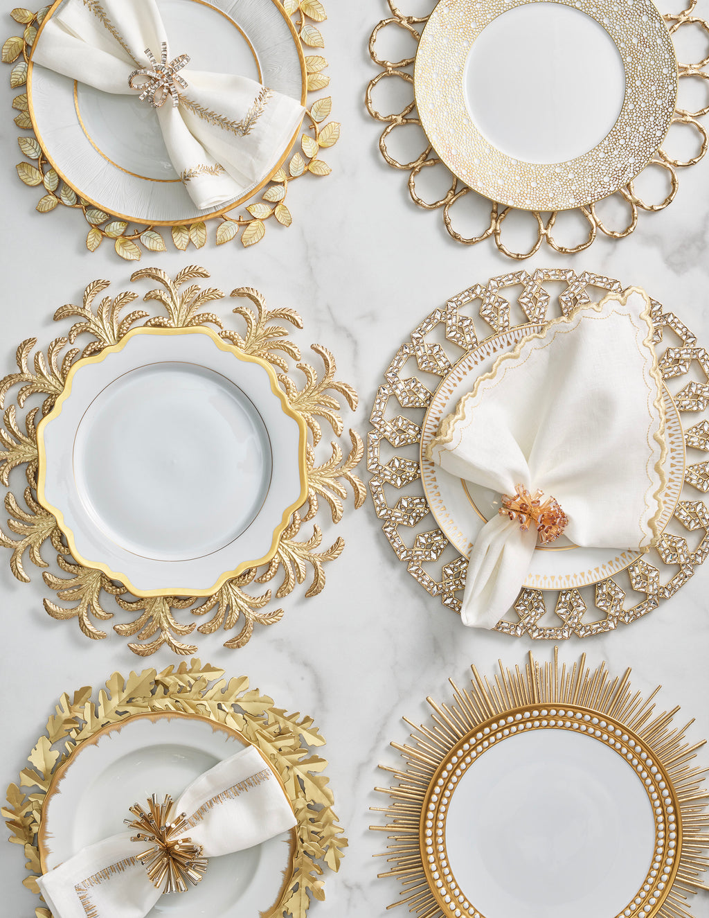 Jardin Napkin in White, Gold & Silver, Set of 4