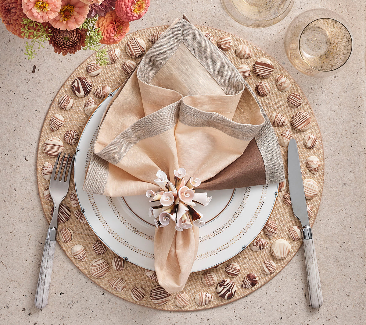 Dip Dye Napkin in Natural, Brown & Gold, Set of 4