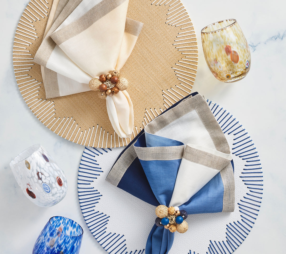 Dip Dye Napkin in White & Beige, Set of 4