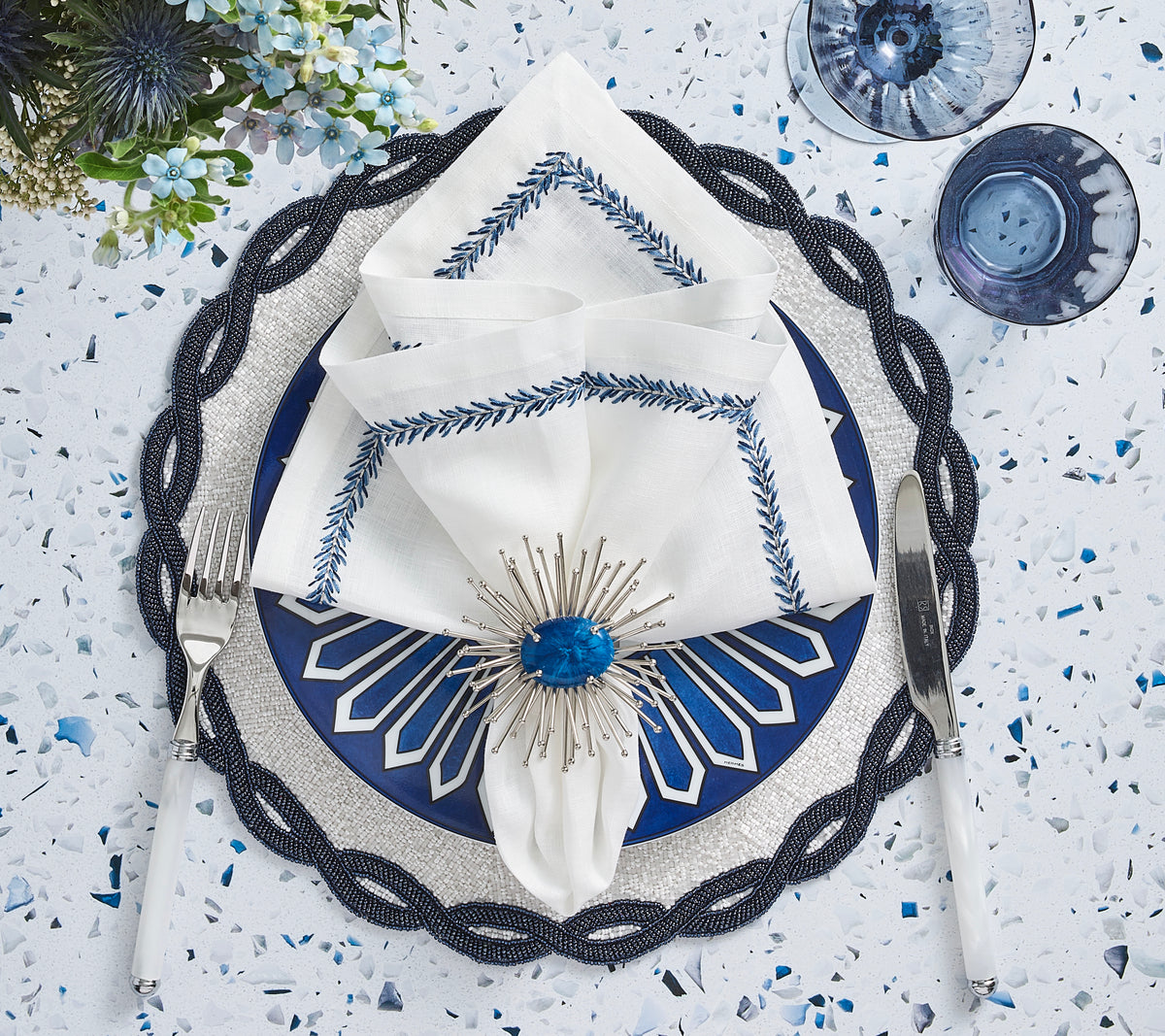 Jardin Napkin in White & Blue, Set of 4