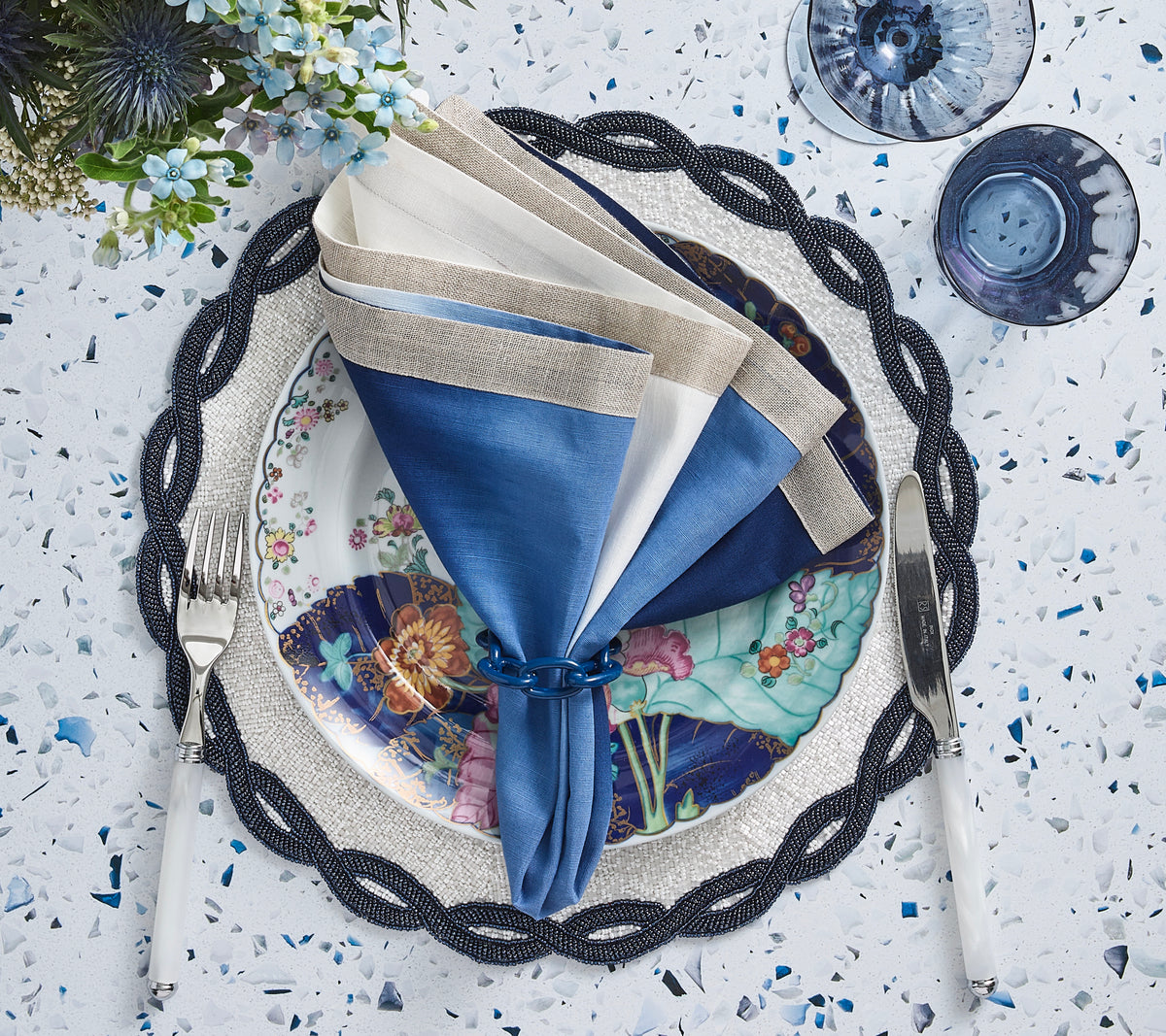 Dip Dye Napkin in Blue & White, Set of 4