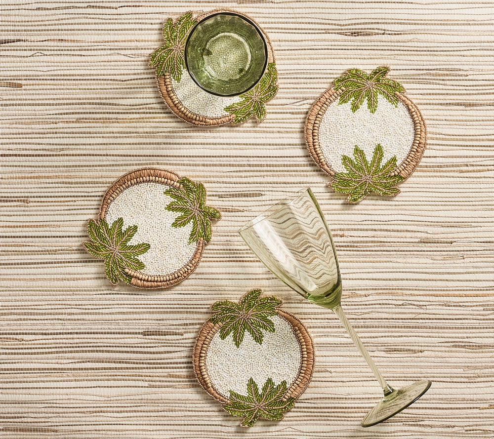 Oasis Coasters in Ivory, Green & Gold, Set of 4 in a Gift Bag