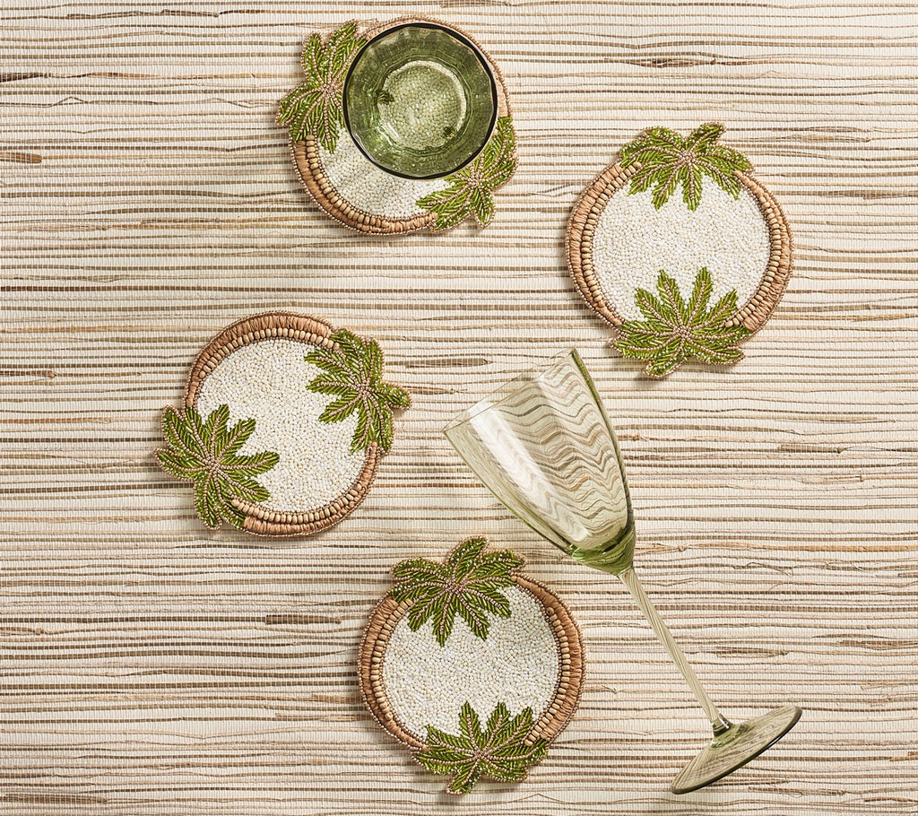 Oasis Coasters in Ivory, Green & Gold, Set of 4 in a Gift Bag