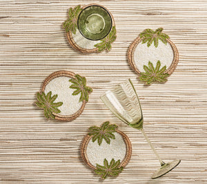 Oasis Coasters in Ivory, Green & Gold, Set of 4 in a Gift Bag