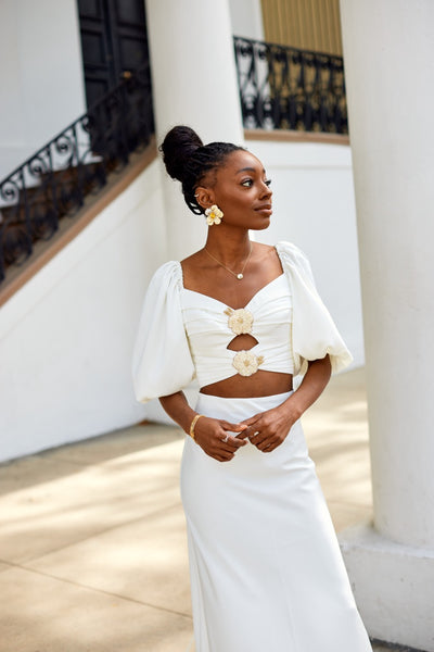 OTM Exclusive: Silk Rosa Cut Out Top in Ivory | Over The Moon