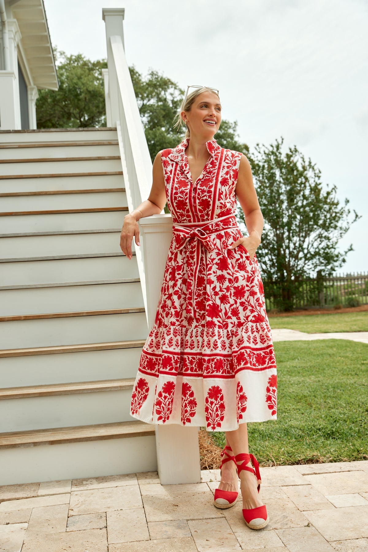 Sue Sartor Sleeveless Flounce™️ in Red/White Vintage Lily