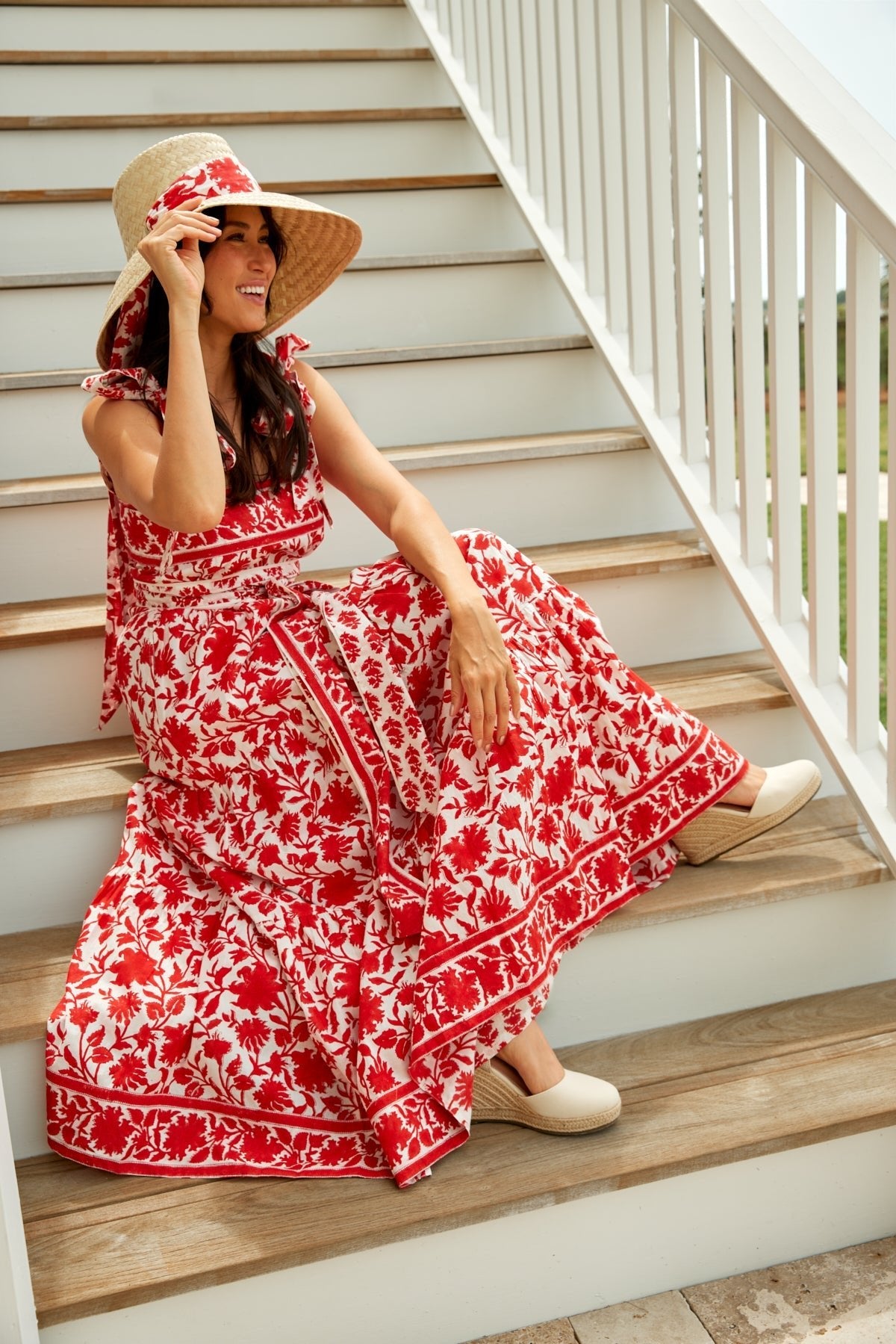 Annabel Sundress in Red/White Vintage Lily