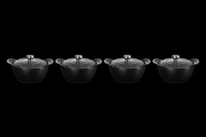 Mini Round Cocotte 1/3 QT in Matte Black with Sterling Silver Knobs, Set of 4