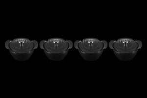 Mini Round Cocotte 1/3 QT in Matte Black with Sterling Silver Knobs, Set of 4