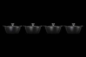 Mini Round Cocotte 1/3 QT in Matte Black with Sterling Silver Knobs, Set of 4