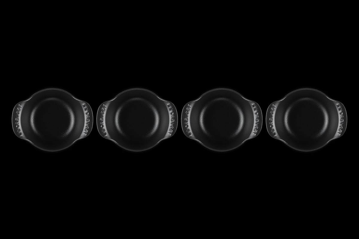 Mini Round Braiser 1/3 QT in Matte Black with Sterling Silver Knobs, Set of 4