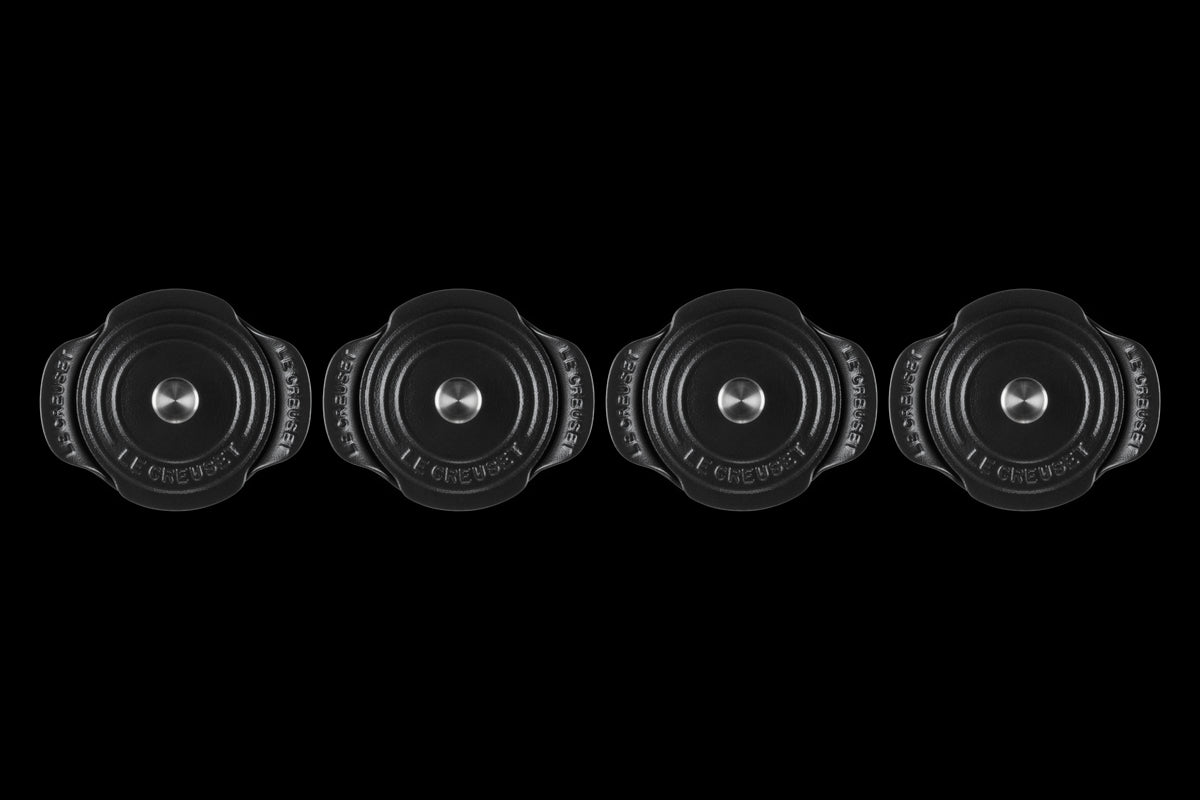 Mini Round Braiser 1/3 QT in Matte Black with Sterling Silver Knobs, Set of 4