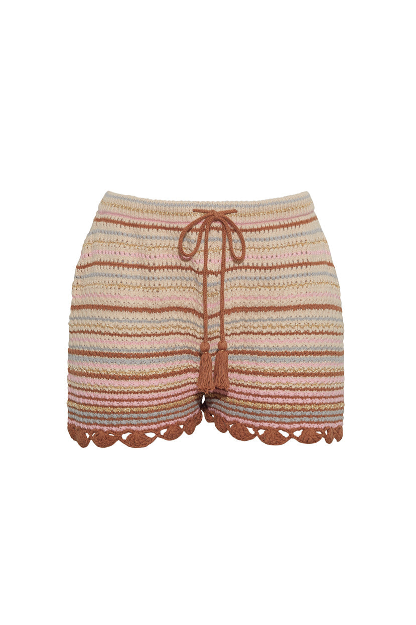 Moira Shorts in Clay Striped Lurex Crochet