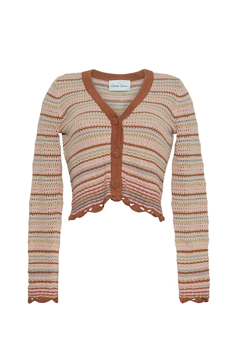 Lilana Cardigan in Clay Striped Lurex Crochet