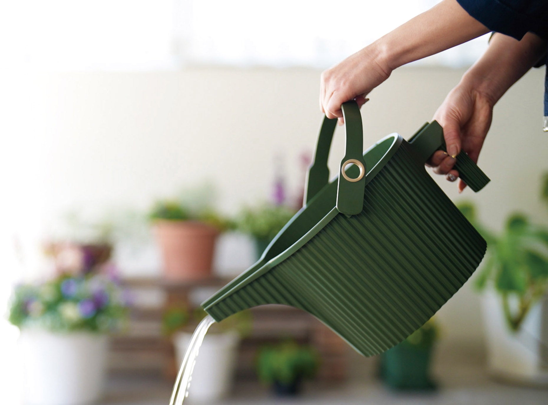 Hachiman Garden Beetle Watering Can Large in Garden Green