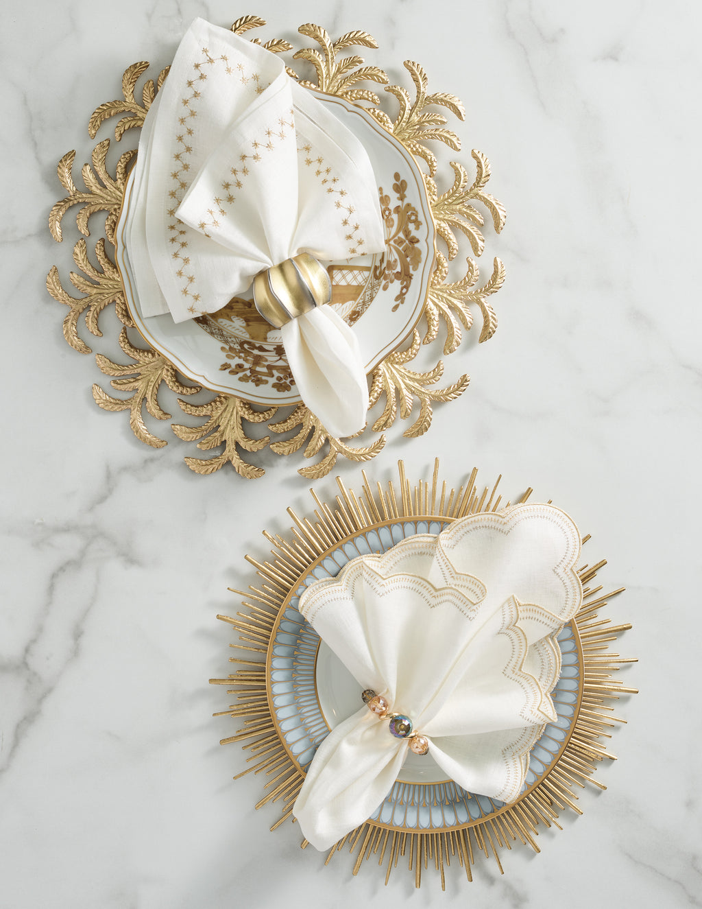 Starry Night Napkin in White & Gold, Set of 4
