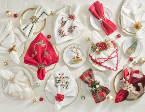 Bejeweled Xmas Napkin Ring in Red, Green & Gold, Set of 4 in a Gift Box