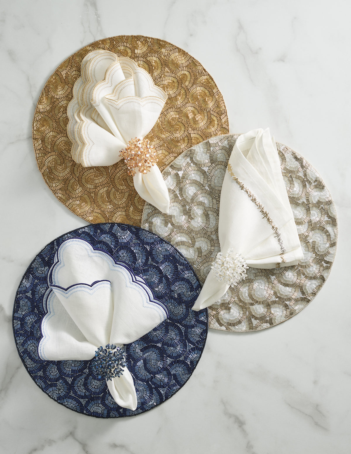 Aurelia Napkin in White, Gold & Silver, Set of 4