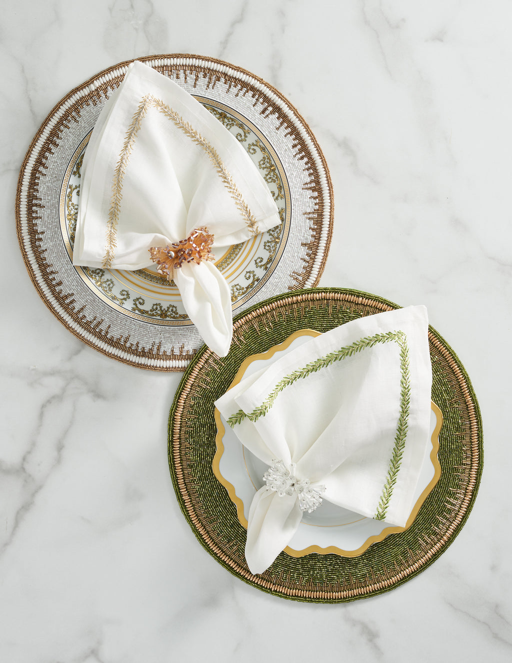 Jardin Napkin in White & Green, Set of 4