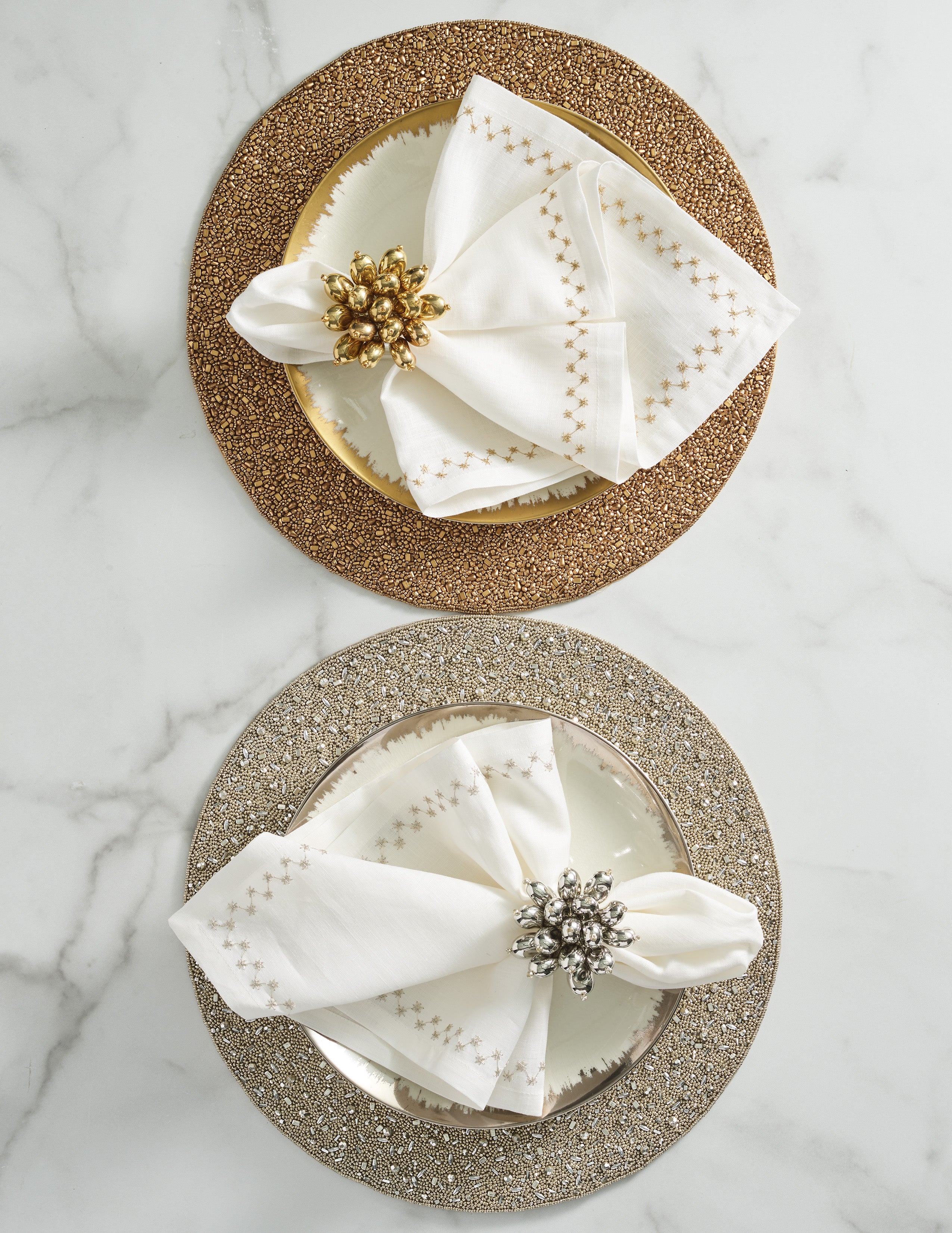 Starry Night Napkin in White & Gold, Set of 4