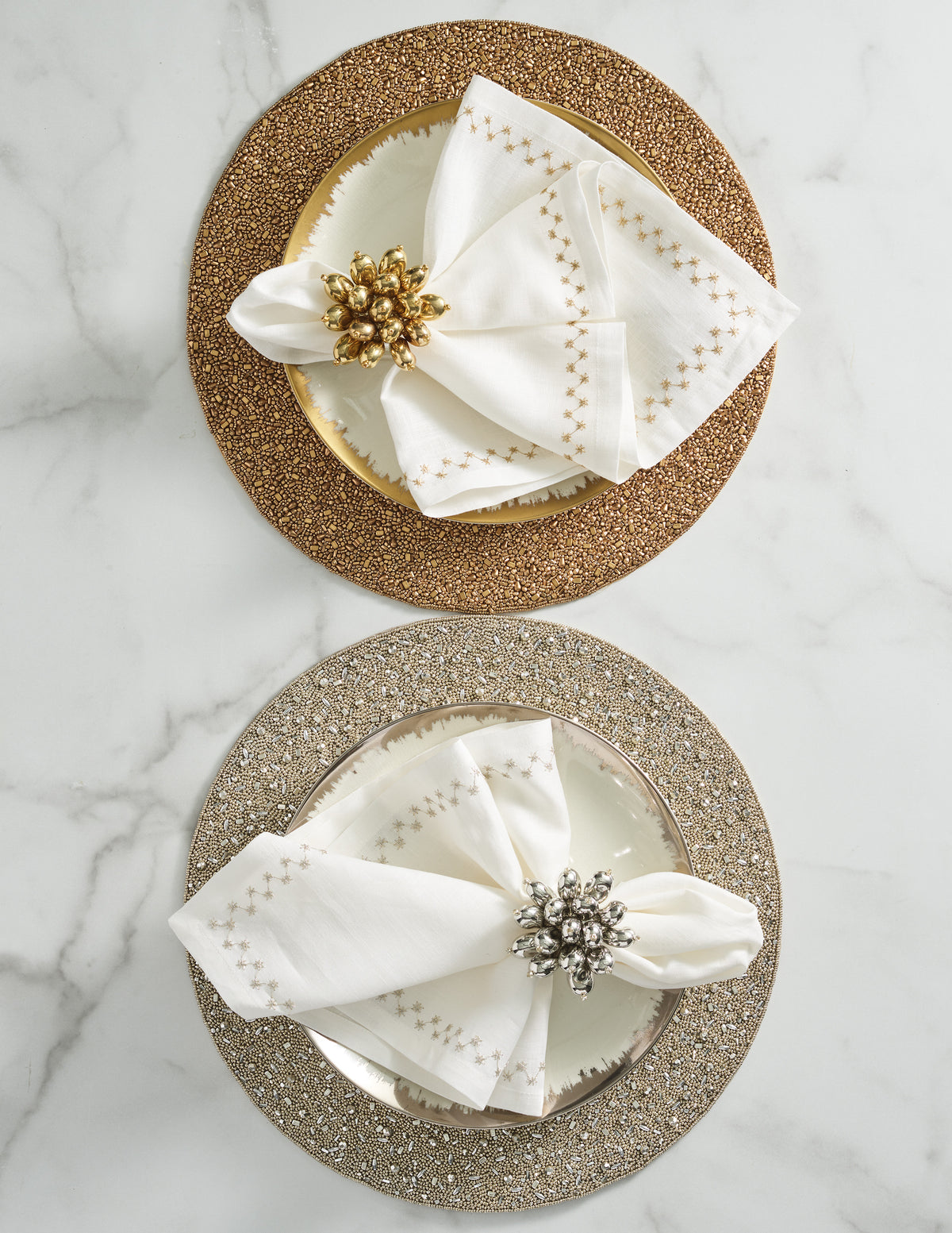 Starry Night Napkin in White & Gold, Set of 4