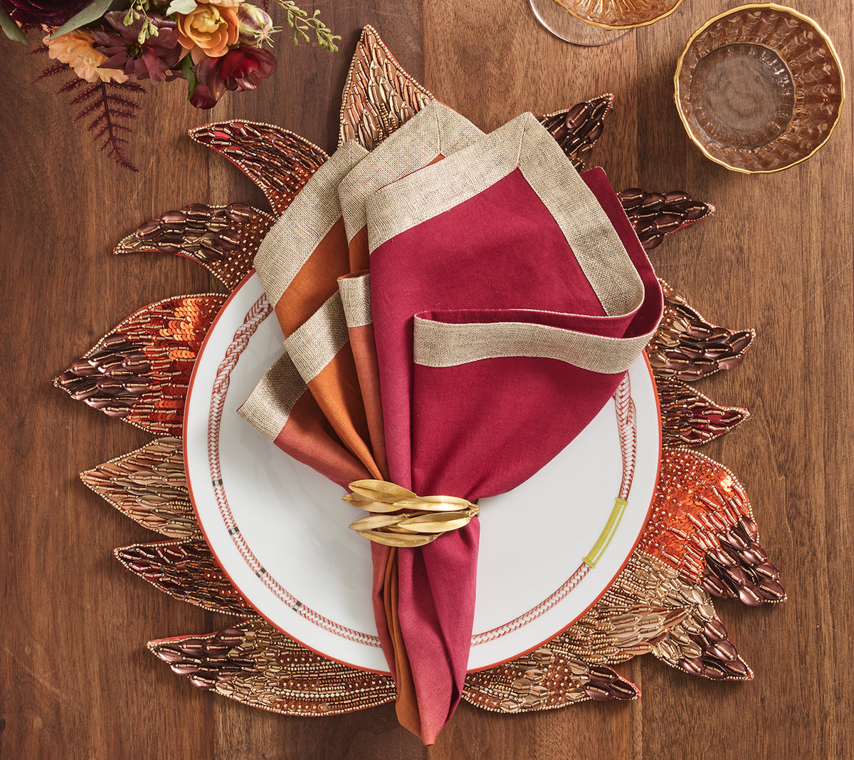Dip Dye Napkin in Cranberry & Orange, Set of 4
